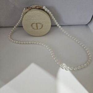Dior Cream Clutch with Pearl Chain